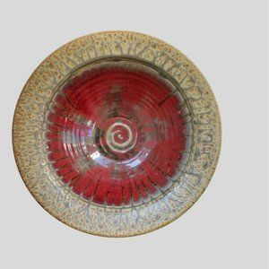 Paul Ray Studio Art Pottery Bowl, Seagrove NC, Oxblood Red 12" Handcrafted Dish